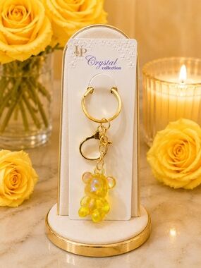 Crystal Collection Yellow Iridescent Teddy Bear Keychain